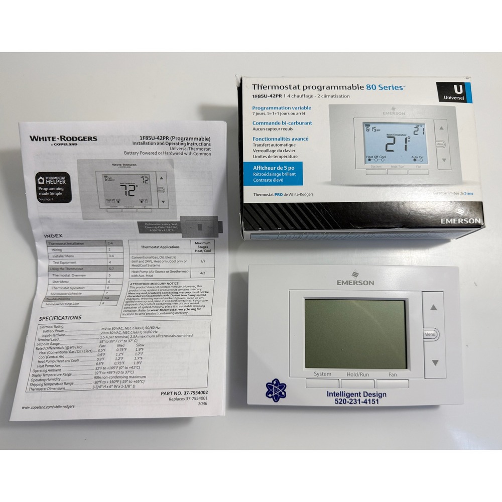 Emerson Thermostat Home OS White 1F85U-42PR 80 Series Programmable 4H/2C